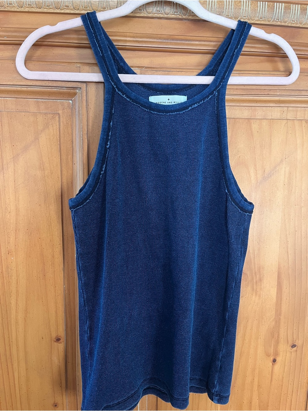 Imogene + Willie Women's Navy ribbed tank top - Picture 3 of 4